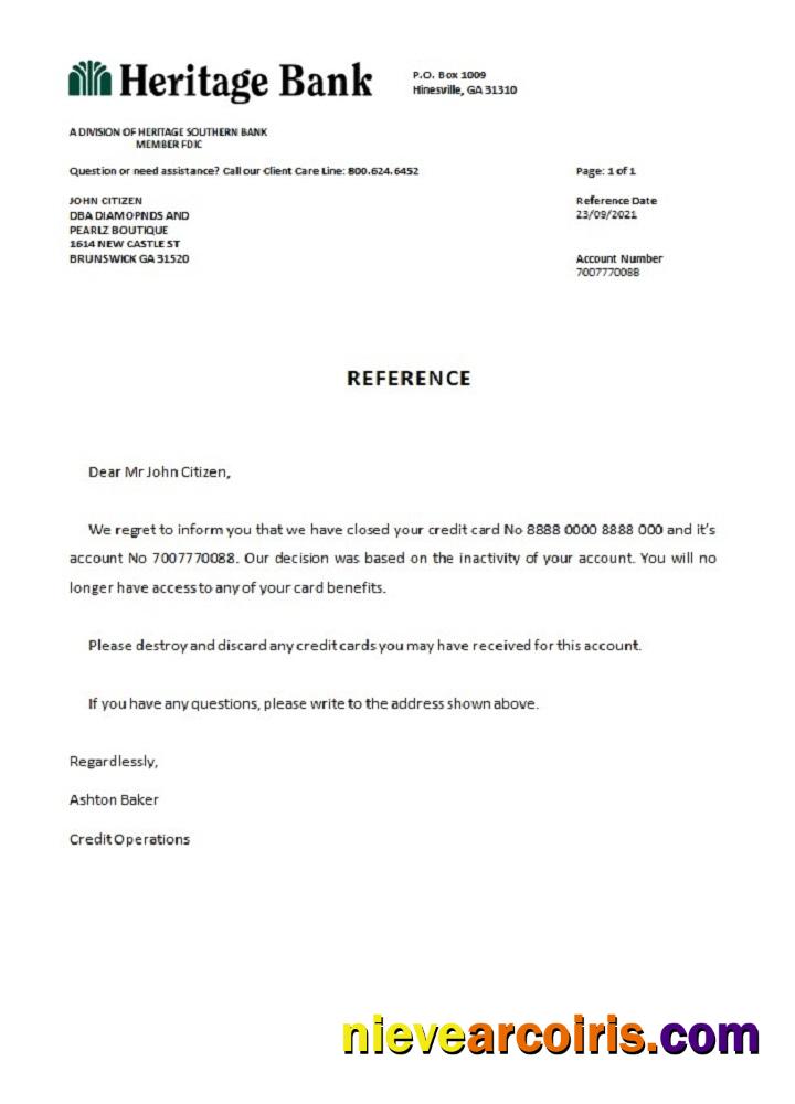 USA Heritage Bank closure reference